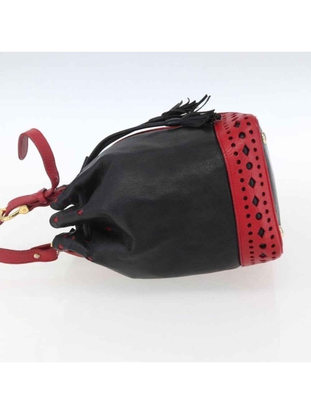 Authentic SAINT LAURENT Shoulder Bag Leather Black Red gold - Picture 11 of 16